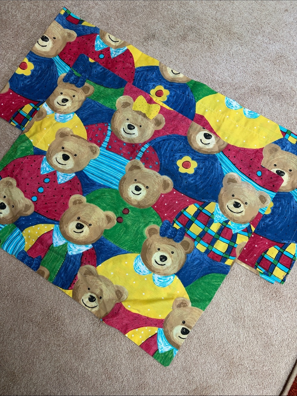 Vtg WestPoint Stevens Teddy Bear Sham & 84" Window Valance Bedding Bundle. Retro